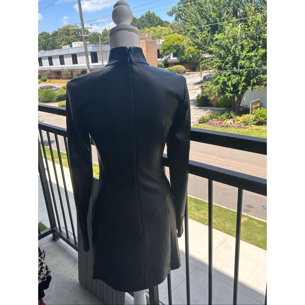 Staud Palettes Faux Leather High Neck Mini Dress Black Size 2 - Picture 8 of 14